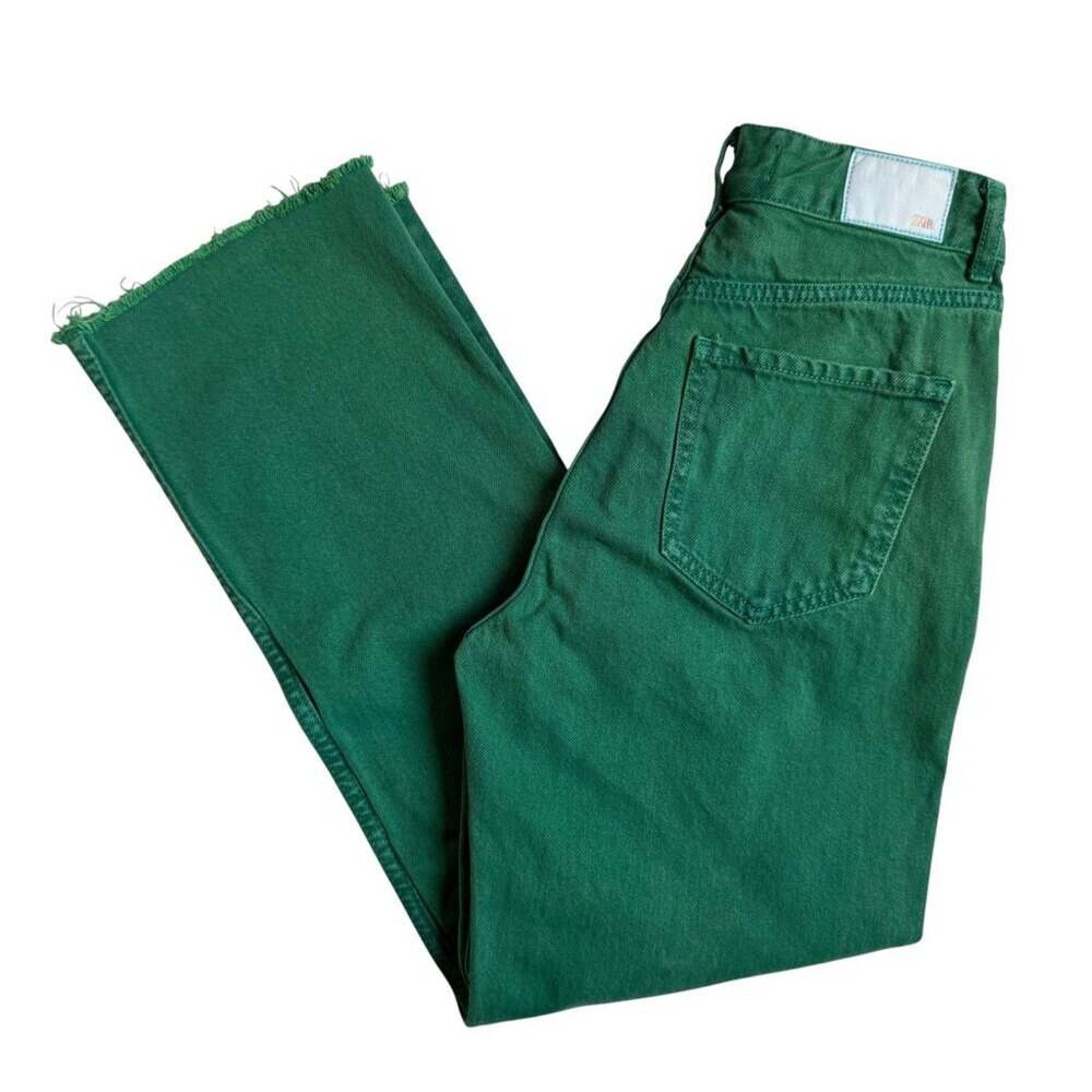 Zara Green Button-Fly Wide Leg Jeans - Size 2